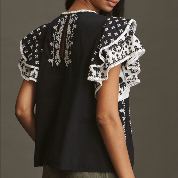 NWT Farm Rio x Anthropologie Printed Flutter sleeve Top size L - Picture 2 of 5